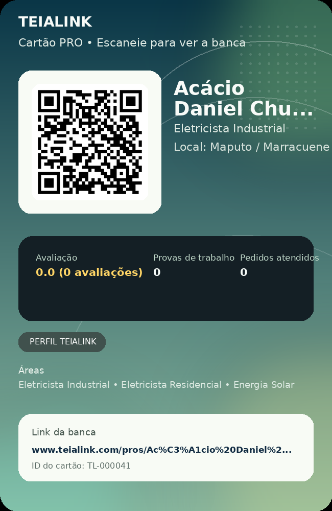 Cartão verso de Acácio Daniel Chumane