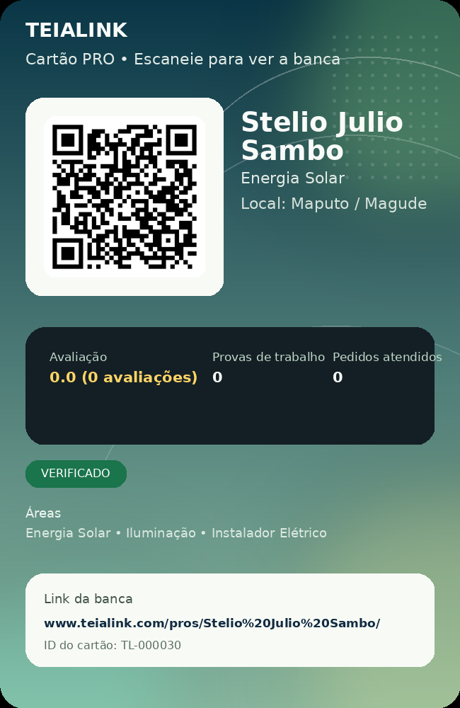 Cartão verso de Stelio Julio Sambo