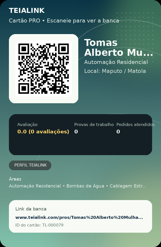 Cartão verso de Tomas Alberto Mulhanga